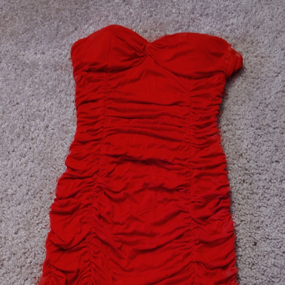 Strapless Red Ruched Dress